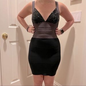 Hervé Leger Gray & Black Sequin Bandage Dress 🖤